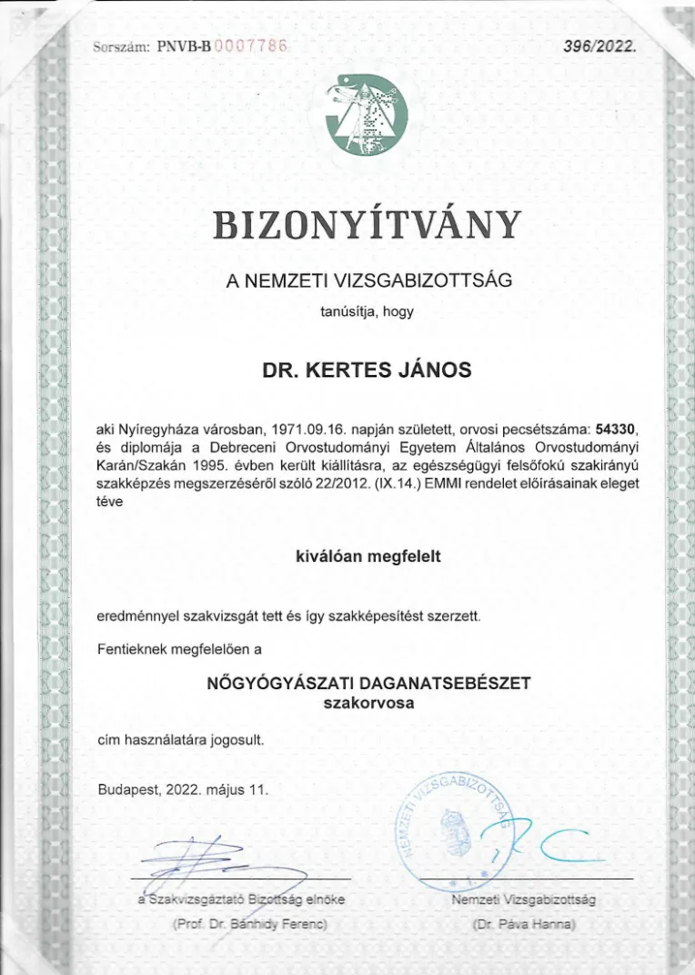 nogyogyaszati daganatsebeszet bizonyitvany